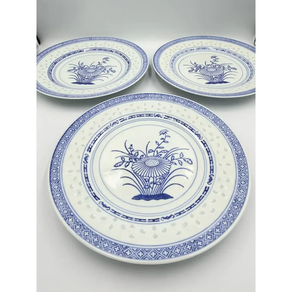 Vintage Jingdezhen Rice Grain Dinner Plates 10